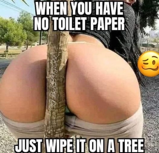 WHEN YOU HAVE NO TOILET PAPER - JUST WIPE IT ON A TREE