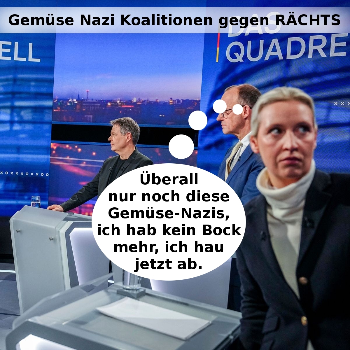 Gemüse Nazi Koalitionen gegen RÄCHTS - Überall nur noch diese Gemüse-Nazis, ich hab kein Bock mehr, ich hau jetzt ab.